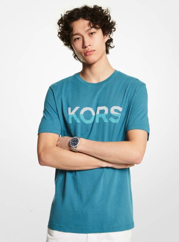 Panske Tricko Michael Kors Logo Cotton Tyrkysové - Oblecenie Michael Kors Levně | HPFIT-8976